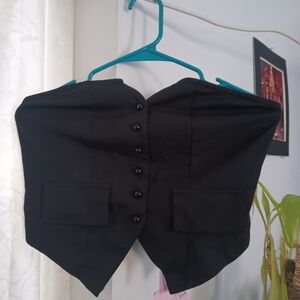 Black Strapless Buttoned Top